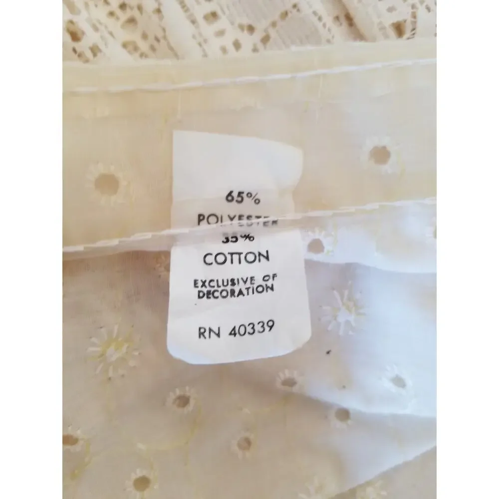 Cottage Core Fabric Shower Curtain Off White Cotton Blend Embroidered Eyelet